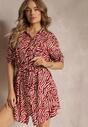 Rochie Mini Bordeaux cu Guler și Curea din Material Renia