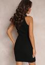 Czarna Prążkowana Sukienka Mini z Ażurowym Dekoltem Emmily
