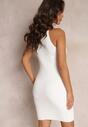Biała Prążkowana Sukienka Mini z Ażurowym Dekoltem Emmily