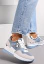Niebieskie Sznurowane Sneakersy na Koturnie z Modnymi Przeszyciami i Suwakami Grisha