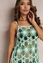 Zielona Szydełkowa Sukienka Plażowa Mini z Bawełny w Kwiatki Maenie