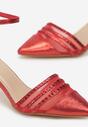 Czerwone Metaliczne Sandały z Noskiem w Szpic na Niskim Obcasie Rohiva