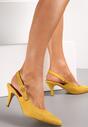 Żółte Sandały na Obcasie z Noskiem w Szpic z Imitacji Zamszu Ariaribel