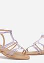 Fioletowe Metaliczne Sandały z Plecionymi Paseczkami na Płaskiej Podeszwie Chalesis