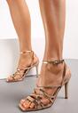 Szampańskie Sandały z Cienkimi Paskami na Wysokiej Szpilce Riga