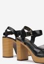 Czarne Sandały Drewniaki z Kwadratowym Noskiem na Obcasie i Platformie Lolisa