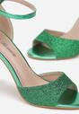 Zielone Brokatowe Sandały na Szpilce z Okrągłym Noskiem Katoria