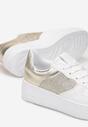 Biało-Złote Sneakersy z Cholewką przed Kostkę z Metalicznymi i Brokatowymi Wstawkami Kazma