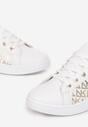 Biało-Złote Sznurowane Sneakersy z Metalicznym Nadrukiem Raynia