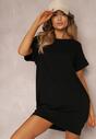 Czarna Bawełniana Sukienka T-shirt Mini o Oversizowym Fasonie Charlea