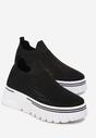 Czarne Sneakersy z Krótką Elastyczną Cholewką na Platformie Ozdobione Cyrkoniami Eloria