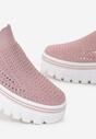 Różowe Sneakersy z Krótką Elastyczną Cholewką na Platformie Ozdobione Cyrkoniami Eloria