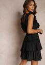 Czarna Sukienka z Gumkami w Talii  i Falbanami Yanel