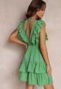 Zielona Sukienka z Gumkami w Talii  i Falbanami Yanel