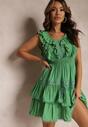 Zielona Sukienka z Gumkami w Talii  i Falbanami Yanel