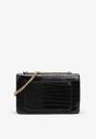Czarna Lakierowana Torebka z Tłoczeniem Krokodylej Skóry na Łańcuszku Azza