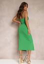 Zielona Sukienka Dopasowana z Wycięciem i Marszczeniem Viollette