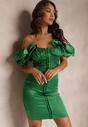 Zielona Dopasowana Sukienka Satynowa z Bufiastym Rękawem Clarimond
