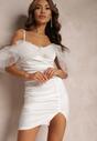 Biała Dopasowana Sukienka Mini na Regulowanych Ramiączkach z Ozdobnym Dekoltem Wasse