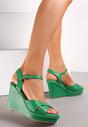 Zielone Sandały z Otwartym Noskiem na Koturnie Odethia