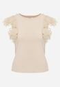 Jasnobeżowy Top z Bawełny z Ozdobną Koronką  Adexis