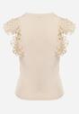 Jasnobeżowy Top z Bawełny z Ozdobną Koronką  Adexis