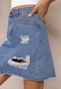 Niebieska Bawełniana Spódnica Jeansowa Mini z Dziurami Waerissa