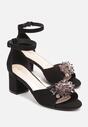 Czarne Sandały z Imitacji Zamszu z Ozdobnymi Kryształkami Amylee