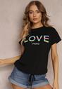 Czarny T-shirt z Bawełny ze Ściągaczem i Napisem Love Cloey