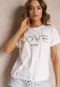 Biały T-shirt z Bawełny ze Ściągaczem i Napisem Love Cloey