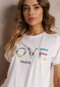 Biały T-shirt z Bawełny ze Ściągaczem i Napisem Love Cloey