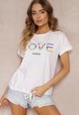 Biały T-shirt z Bawełny ze Ściągaczem i Napisem Love Cloey