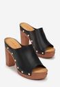 Czarne Klapki Drewniaki na Słupowym Obcasie i Platformie z Nitami Kathlyn
