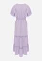 Fioletowa Rozkloszowana Sukienka Maxi z Gumką w Talii i Koronkowym Dekoltem Cheteia