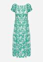 Zielona Rozkloszowana Sukienka Maxi z Hiszpańskim Dekoltem w Kwiaty Zevana