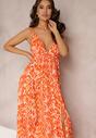 Pomarańczowa Sukienka Maxi na Regulowanych Ramiączkach z Abstrakcyjnym Wzorem Jerela