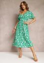 Zielona Rozkloszowana Sukienka Mii z Gumką w Talii z Głębokim Dekoltem z Wiskozy Xyra