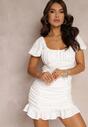 Biała Bawełniana Sukienka Mini z Ażurowymi Wstawkami i Krótkim Rękawem Dailania