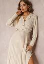Rochie Cămașă Bej cu Curea și Partea Inferioară Pliată Walisa