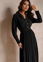 Rochie Cămașă Neagră cu Curea și Pliuri Walisa