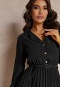 Rochie Cămașă Neagră cu Curea și Pliuri Walisa
