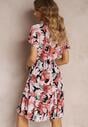 Rochie Neagră-Roșie Cloș Midi cu Imprimeu Floral și Elastic în Talie Athesine