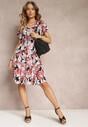 Rochie Neagră-Roșie Cloș Midi cu Imprimeu Floral și Elastic în Talie Athesine