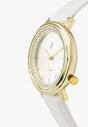 Biały Wskazówkowy Zegarek z Ozdobną Tarczą na Pasku z Imitacji Skóry Aldorine