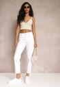 Białe Jeansy Mom Fit High Waist z Dziurami Daisylee