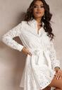 Biała Koszulowa Sukienka Ażurowa z Wiązanym Paskiem Faeyela