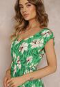Zielona Rozkloszowana Sukienka Bawełniana w Kwiaty Maller