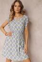 Rochie mini din bumbac verde-violet cu model mozaic și elastic în talie Fiyona