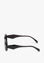 Czarne Prostokątne Okulary Przeciwsłoneczne z Ozdobnymi Nausznikami Veesha