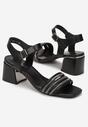 Sandale Negre cu Toc Decorativ cu Barete cu Pietre Strass și Cataramă Kalene
